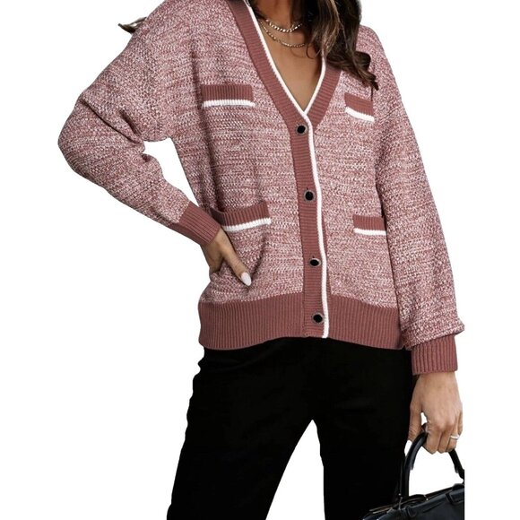Dokotoo Sweaters - Womens relaxed  Pink Button Up V Neck Cardigan Sweater Sz M Casual